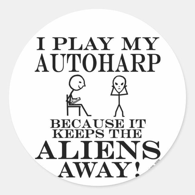 Keeps Aliens Away Autoharp Classic Round Sticker (Front)