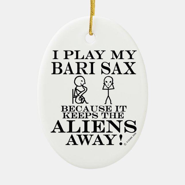 Keeps Aliens Away Bari Sax Ceramic Tree Decoration (Front)