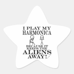 Keeps Aliens Away Harmonica Star Sticker