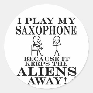 Keeps Aliens Away Saxophone Classic Round Sticker