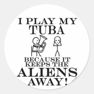 Keeps Aliens Away Tuba Classic Round Sticker