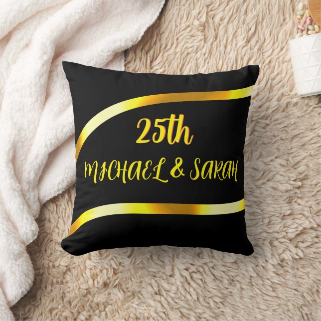 Keepsake 25th Black Gold Wedding Anniversary Gift Cushion (Blanket)