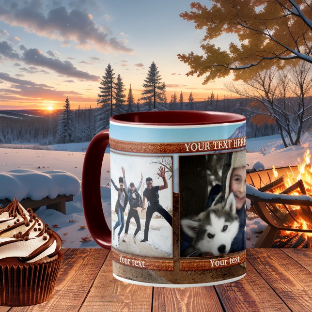 Keepsake 3 Photos Winter Mountain Personalised Mug (Personalized photo mug featuring 3 of your own favorite photos on a mountain image background)