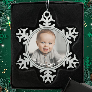Keepsake Baby Photo Personalised Snowflake Pewter Christmas Ornament