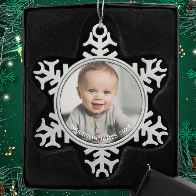 Keepsake Baby Photo Personalised Snowflake Pewter Christmas Ornament (Creator Uploaded)