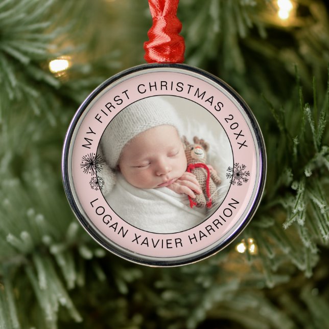 Keepsake Baby's First Christmas Photo Metal Ornament (Tree)