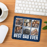 Keepsake Best Dad Ever Father's Day Photo Collage Mouse Pad<br><div class="desc">Bold "best dad ever" in white san serif font with 3 square photos on a grid overlaying dark blue.</div>