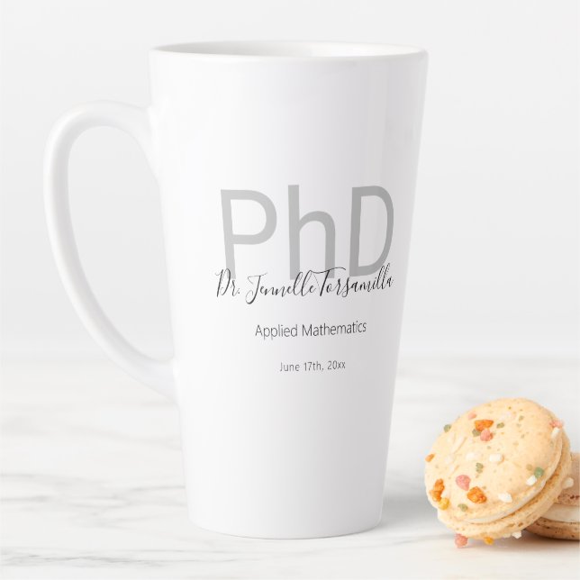 Keepsake Black Grey Name PhD Graduation Latte Mug (In Situ)