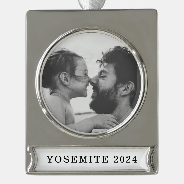 Keepsake Christmas Family Photo Silver Plated Banner Ornament (Front)