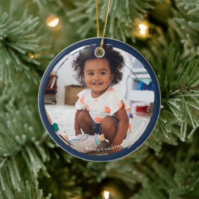 Keepsake Circular Grundge 2 Photo Ceramic Ornament (Tree)