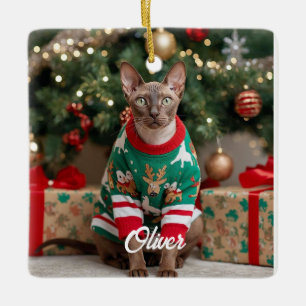 Keepsake Cornish Rex Cat Christmas Personalised Ceramic Ornament