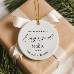 Keepsake Couple Names Ring Engaged Ceramic Ornament