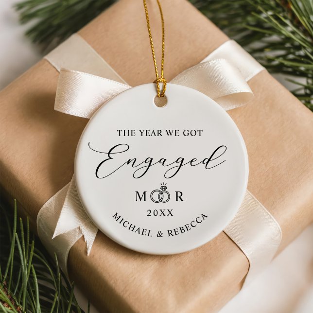 Keepsake Couple Names Ring Engaged Ceramic Ornament (Creator Uploaded)