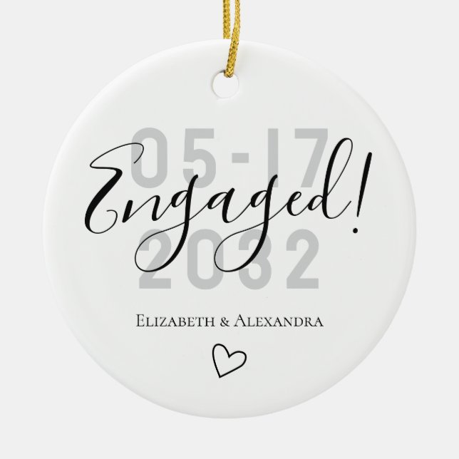 Keepsake Couple Names Year Engaged Ceramic Ornament (Front)