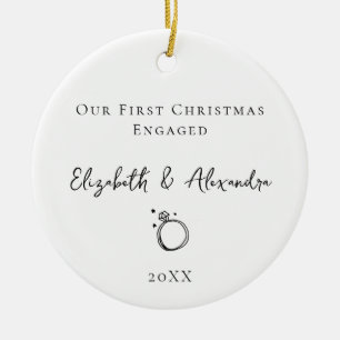 Keepsake Couple Names Year First Christmas Engaged Ceramic Ornament