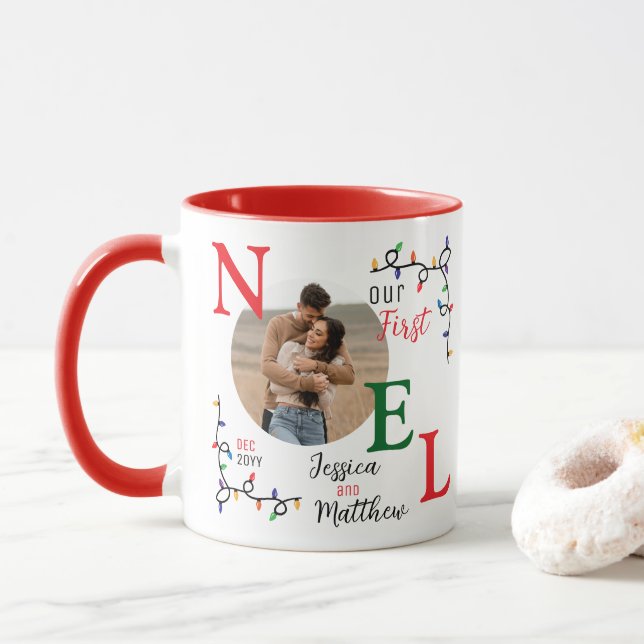 Keepsake Couples Photo Festive Colourful First Noe Mug (With Donut)