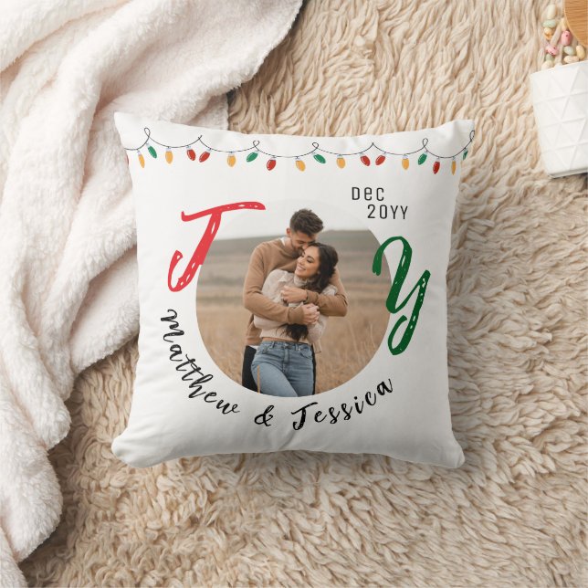 Keepsake Couples Photo White Joy Festive Christmas Cushion (Blanket)
