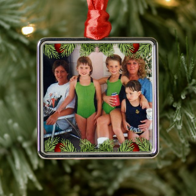 Keepsake Family Photo Christmas Metal Ornament (Tree)