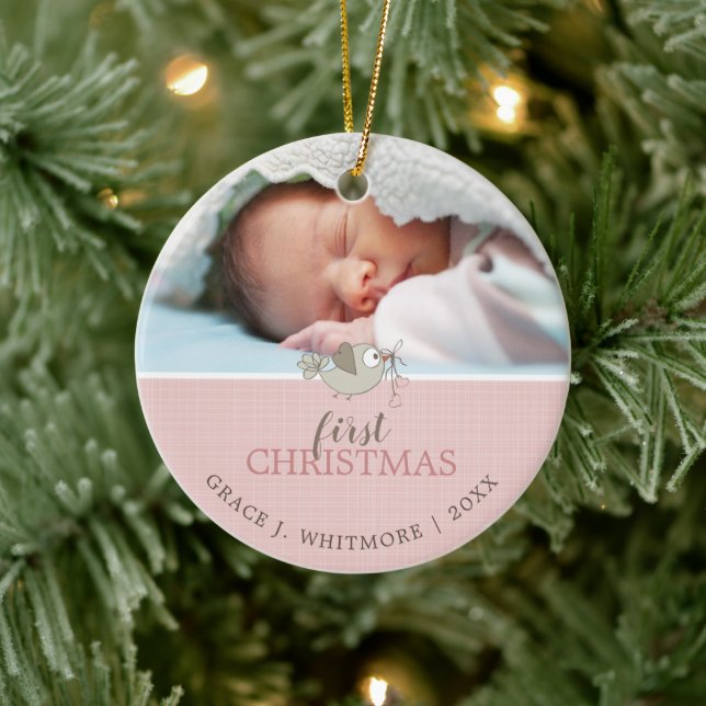 Keepsake First Christmas Photo Girl Ceramic Ornament (Tree)