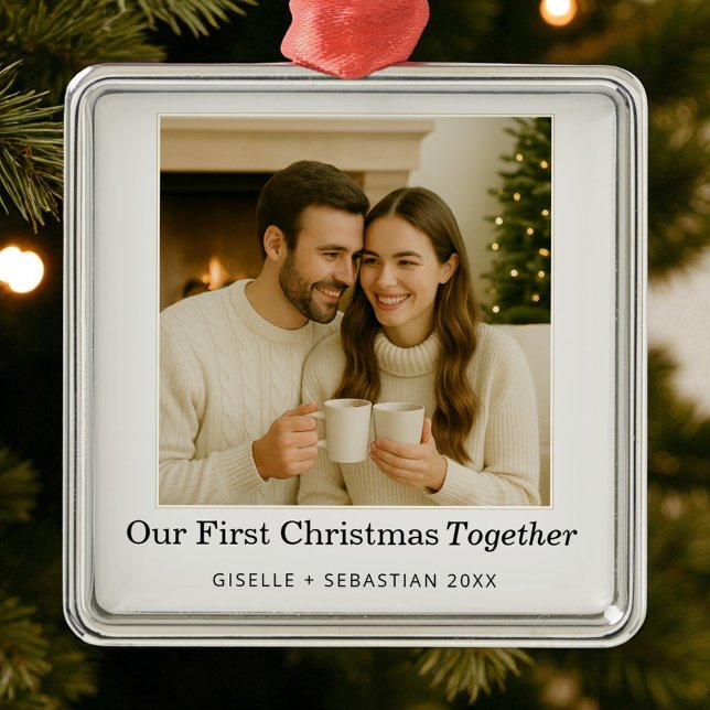 Keepsake First Christmas Together Photo Holiday Metal Ornament (Creator Uploaded)