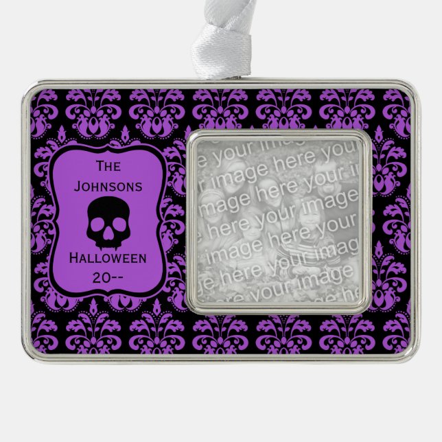 Keepsake Halloween skull Silver Plated Framed Ornament (Front)