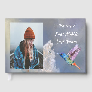 Keepsake Memorial Photo Hummingbird White Flower Guest Book