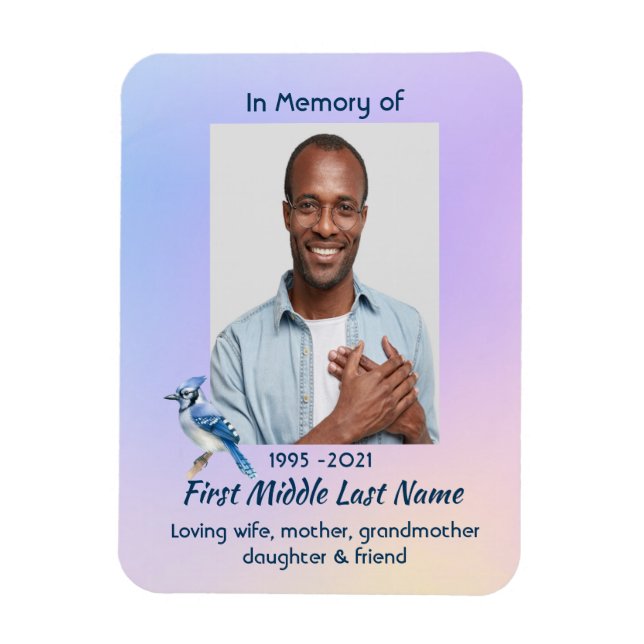 Keepsake Memorial Watercolor Bluejay Garden  Magnet (Vertical)