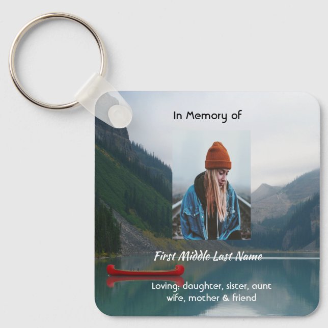 Keepsake Memorial Wilderness Lake Canoe Key Ring (Front)