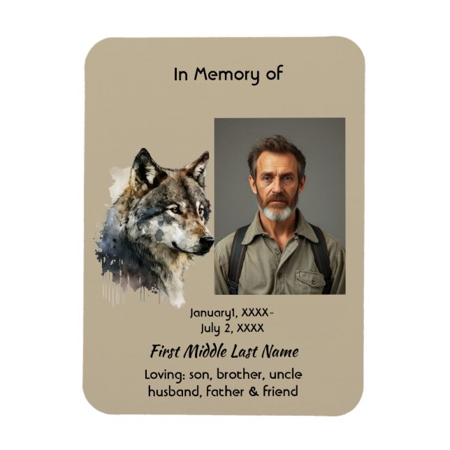 Keepsake Memorial Wolf Art Invitation Magnet (Vertical)