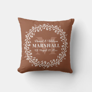 Keepsake Newlywed Couple Orange Wreath Monogram Cushion
