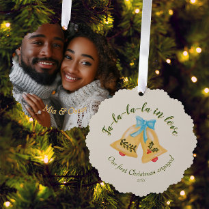 Keepsake Photo Bow Bells First Christmas Engaged Tree Decoration Card