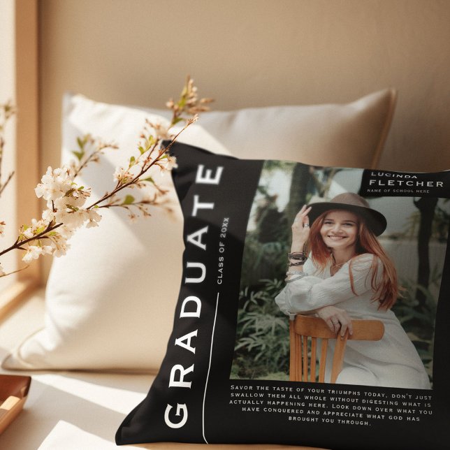 Keepsake Photo & Quote Graduation Gift Black Cushion (Creator Uploaded)