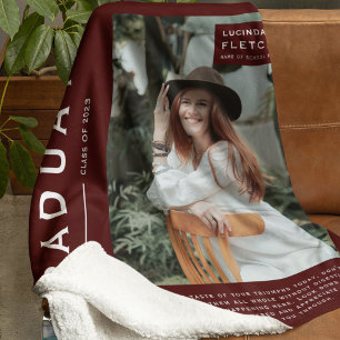 Keepsake Photo & Quote Graduation Gift Burgundy  Fleece Blanket