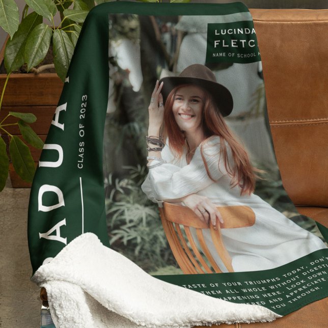 Keepsake Photo & Quote Graduation Gift Dark Green Fleece Blanket (Creator Uploaded)