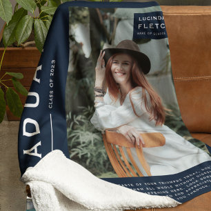 Keepsake Photo & Quote Graduation Gift Navy Blue Fleece Blanket