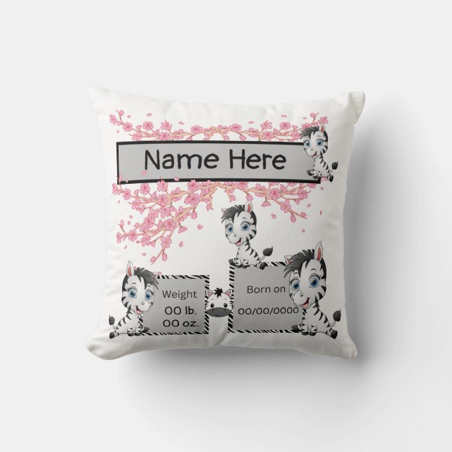 Keepsake pillow of new baby's birth. (Front)