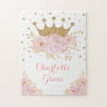 Keepsake Pink Gold Crown Princess Birthday Gift Jigsaw Puzzle<br><div class="desc">This design features a sparkly faux gold royal crown and pretty watercolor blush peonies</div>