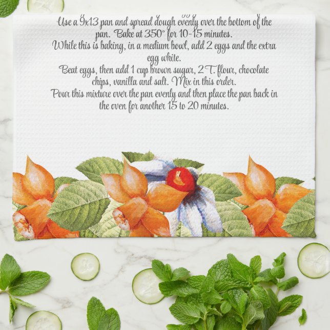 Keepsake Recipe Gift Watercolor Bright Flowers Tea Towel (Folded)
