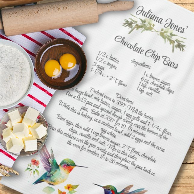 Keepsake Recipe Template Watercolor Hummingbird  Tea Towel (
Keepsake Recipe Template Watercolor Hummingbird Kitchen Towel

)