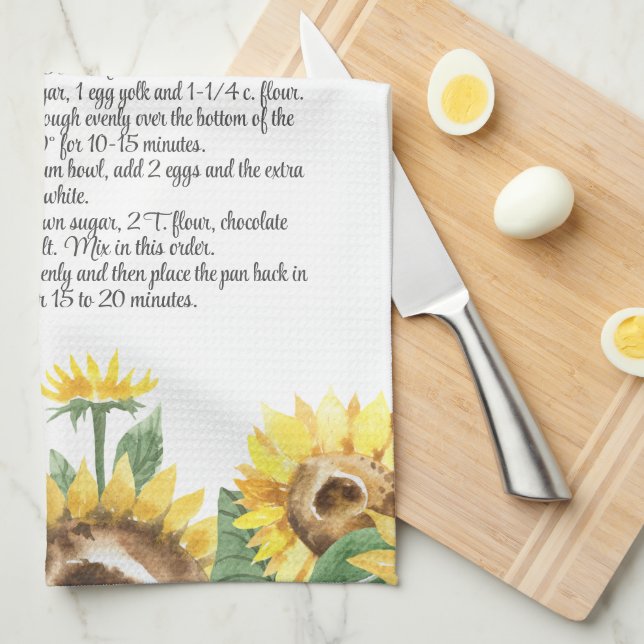 Keepsake Recipe Template Watercolor Sunflower Gift Tea Towel (Quarter Fold)