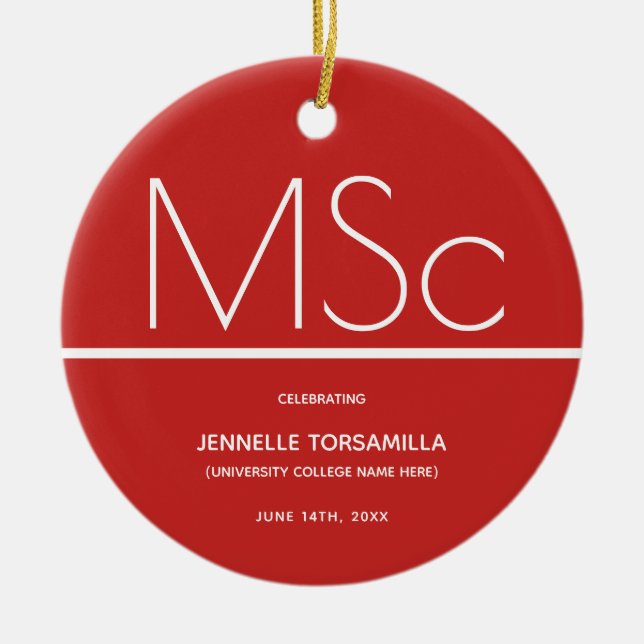 Keepsake Red MSc degree Graduation Ceramic Ornament (Front)