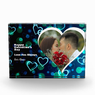 Keepsake Valentine Blue Hearts with Your Photo Block