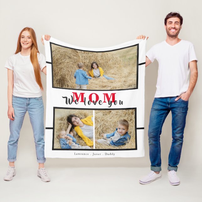 Keepsake we love you Mum Grandma Photo Collage Fleece Blanket (In Situ)