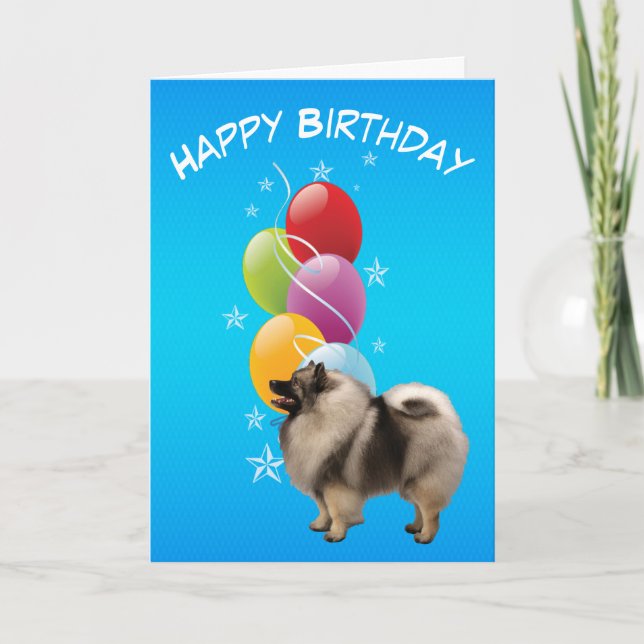 Keeshond and Birthday Balloons Card (Front)