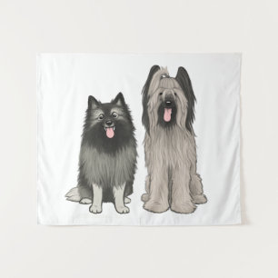 Keeshond and Briard Cute Cartoon Dogs Tapestry