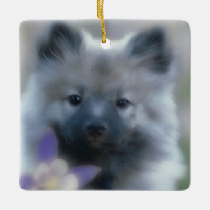 Keeshond and Columbine - Dog Photograph Ceramic Ornament