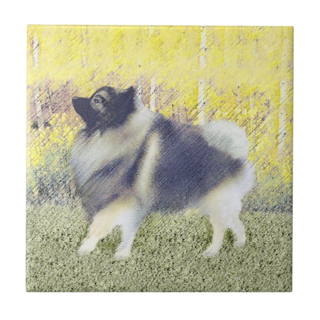 Keeshond Aspen Painting - Cute Original Dog Art Ceramic Tile (Front)