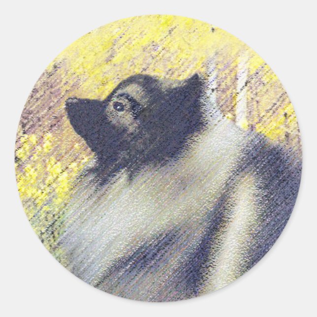 Keeshond Aspen Painting - Cute Original Dog Art Classic Round Sticker (Front)