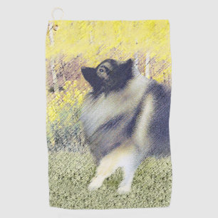 Keeshond Aspen Painting - Cute Original Dog Art Golf Towel