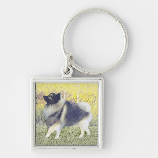 Keeshond Aspen Painting - Cute Original Dog Art Key Ring (Front)